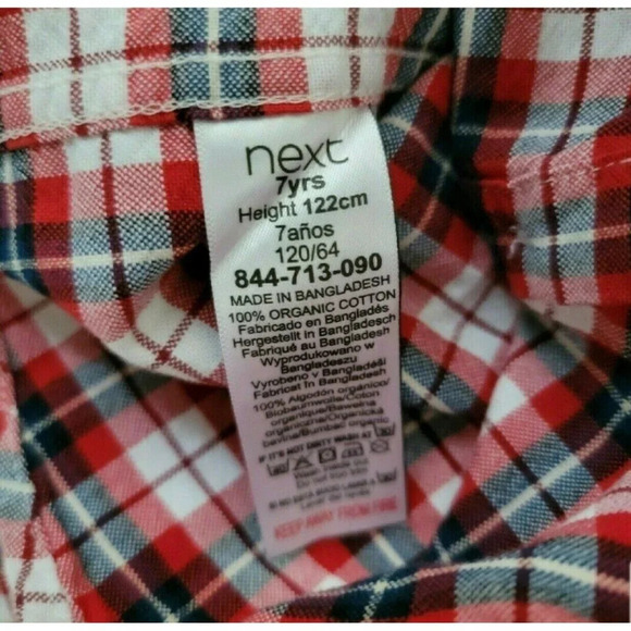 Next Organic Button Up Red & Navy Plaid - Boys 7 YRS - Picture 4 of 4